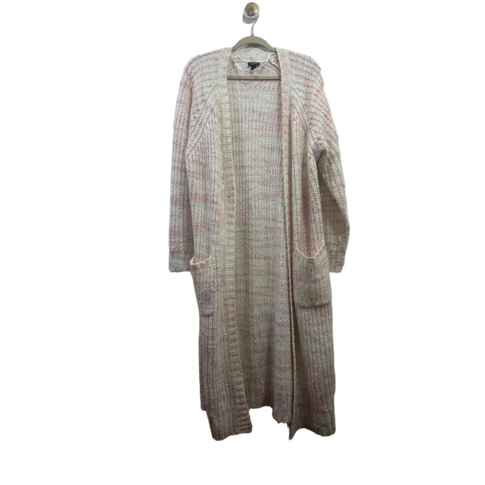 Torrid Cardigan Women Size 2 Pink Cream Maxi Open Front Knit Sweater Pockets